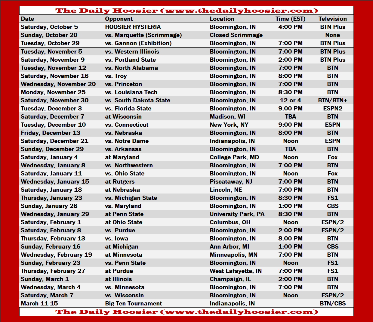 2022 Indiana Football Schedule