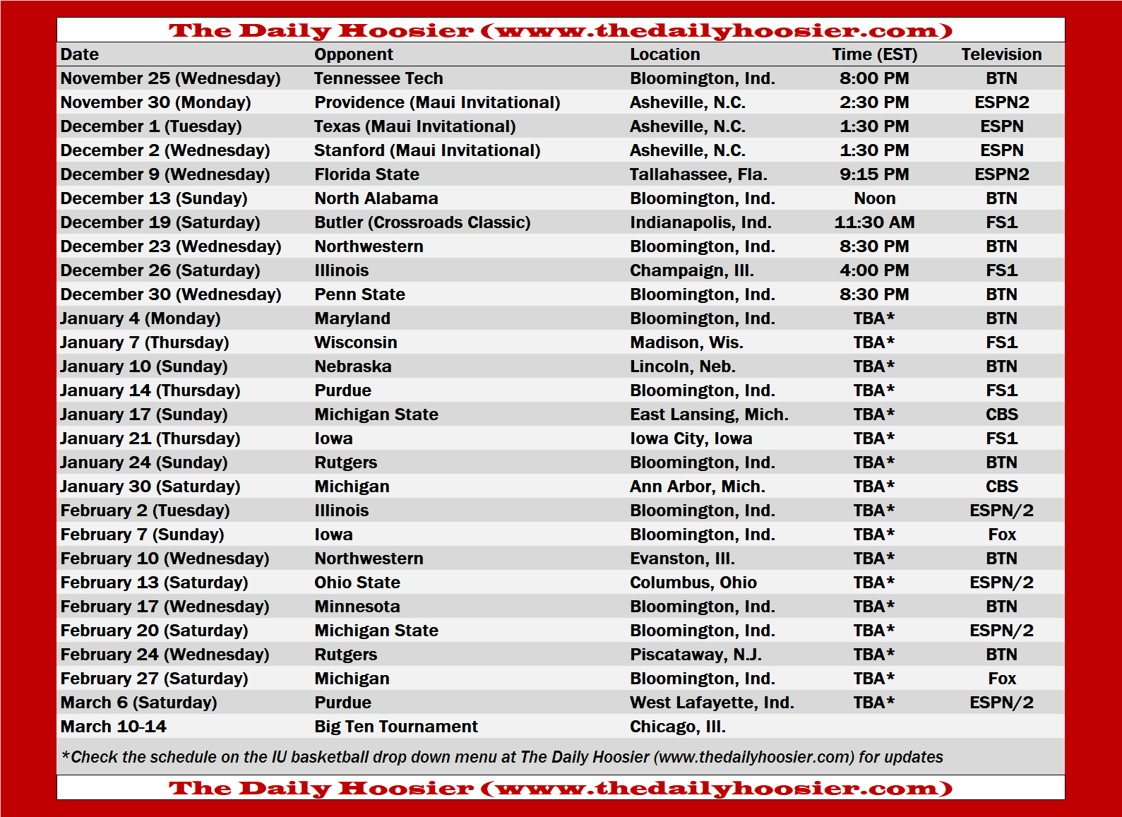 Indiana Basketball 2020-21 Schedule Page and Printable Version – The Daily Hoosier