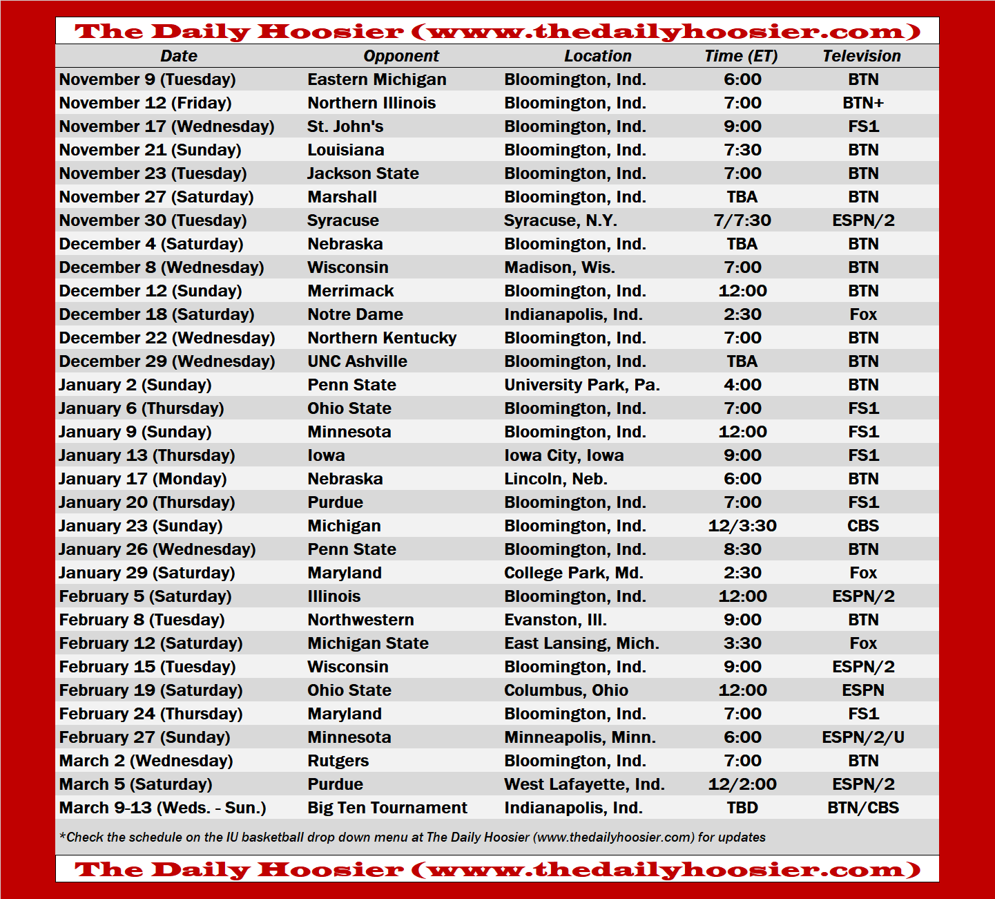 Iu Basketball Schedule Printable - Customize and Print