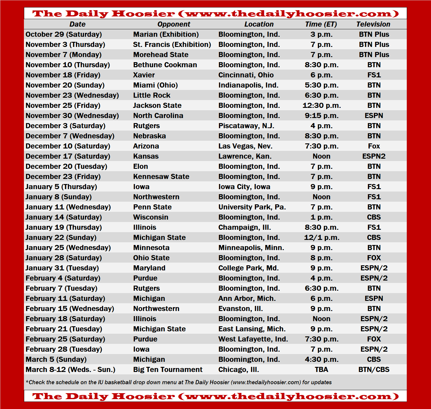 IU Basketball 2022-23 Schedule Page and Printable Version – The Daily